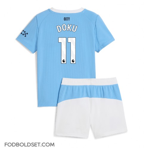 Manchester City Jeremy Doku #11 Hjemme Trøje Børn 2025-26 Kortærmet (+ Korte bukser)